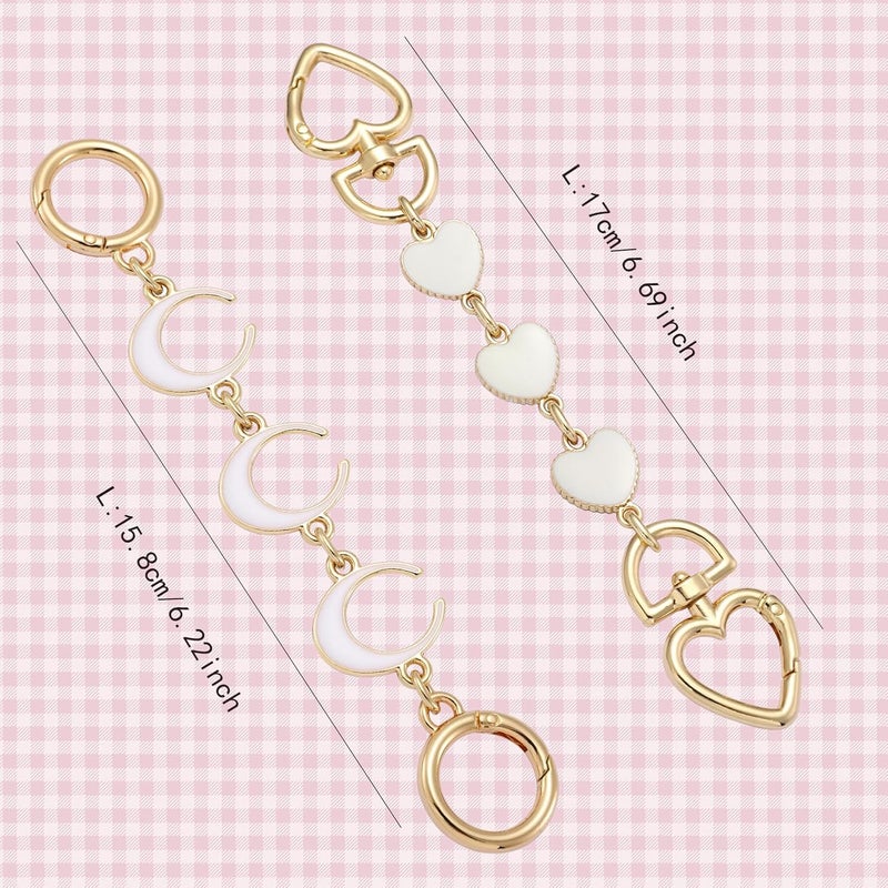 Anbys Store 2Pcs Bag Extender Chain Purse Strap Extenders for Handbags Purse Extender Chain Purse Strap Replacement Accessories Bag Charms (White Heart/Moon) - Image 4
